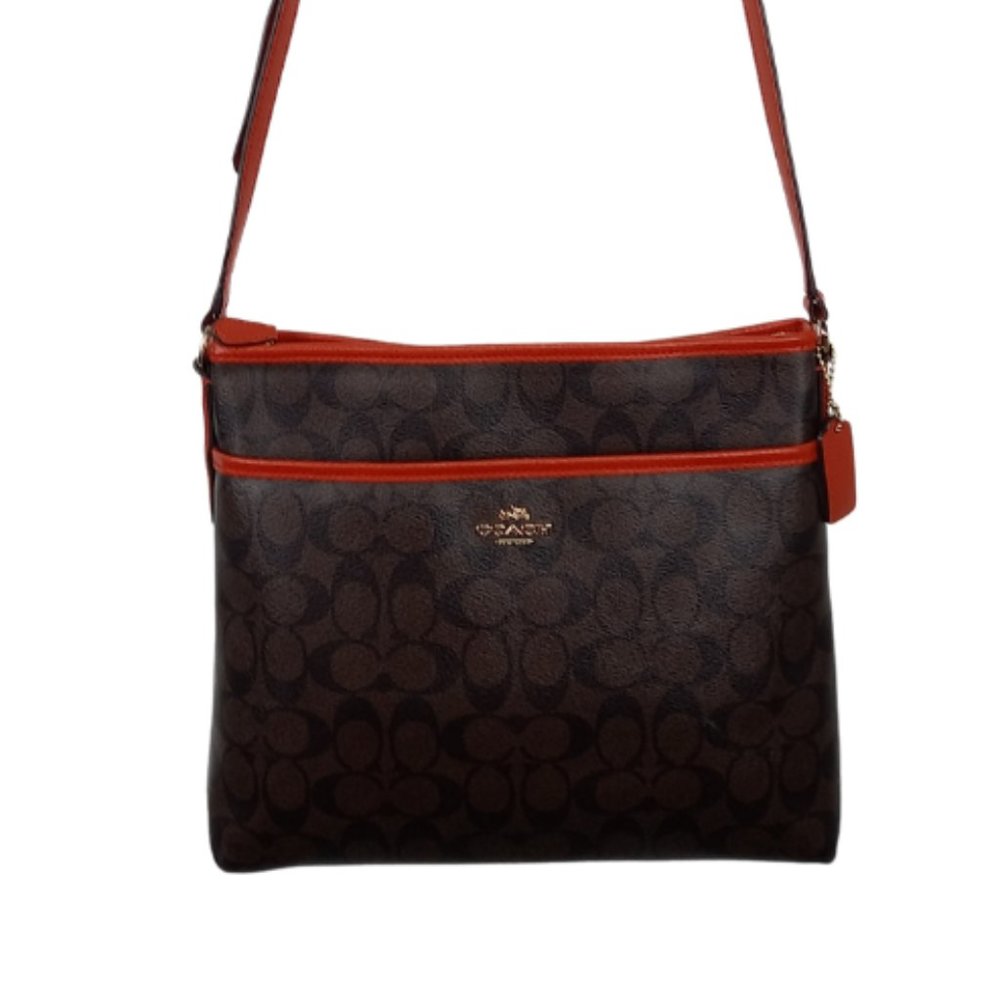 Coach Signature File Bag Brown/ Carmine